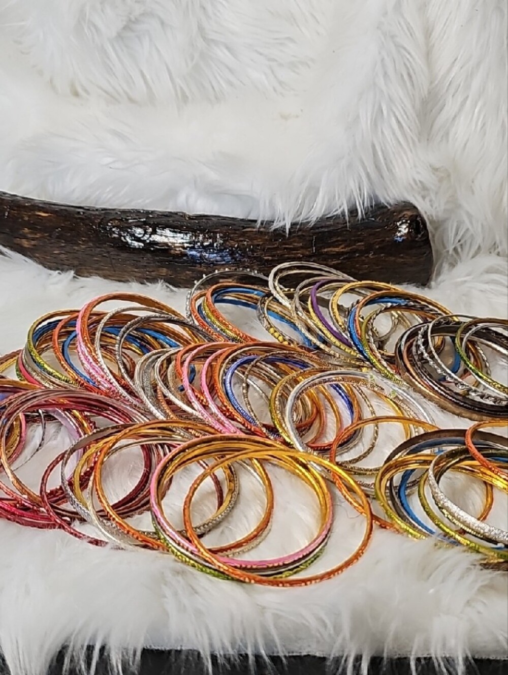 Set of 123 Multicolor Metallic Stackable Bangles - Women Accessories #102